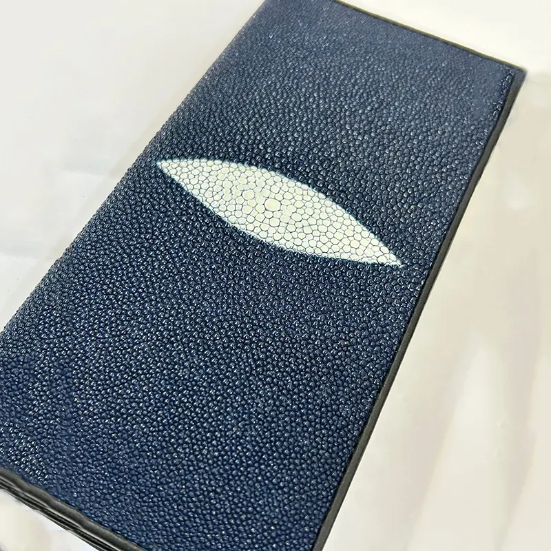 Genuine Black Stingray Skin Blue Leather Wallet